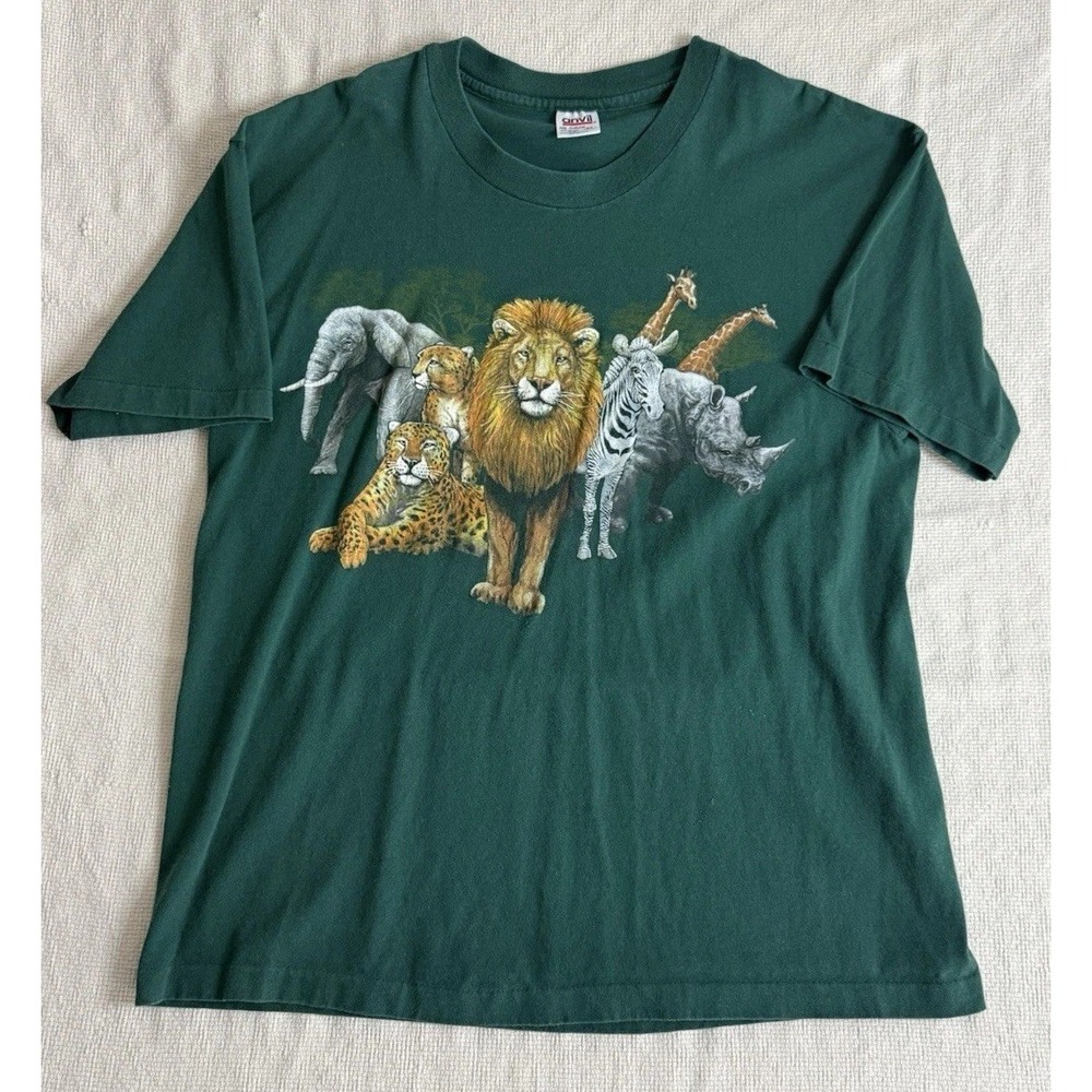 Vintage Nature Safari Animal Tshirt Green Size:XL Anvil Tag